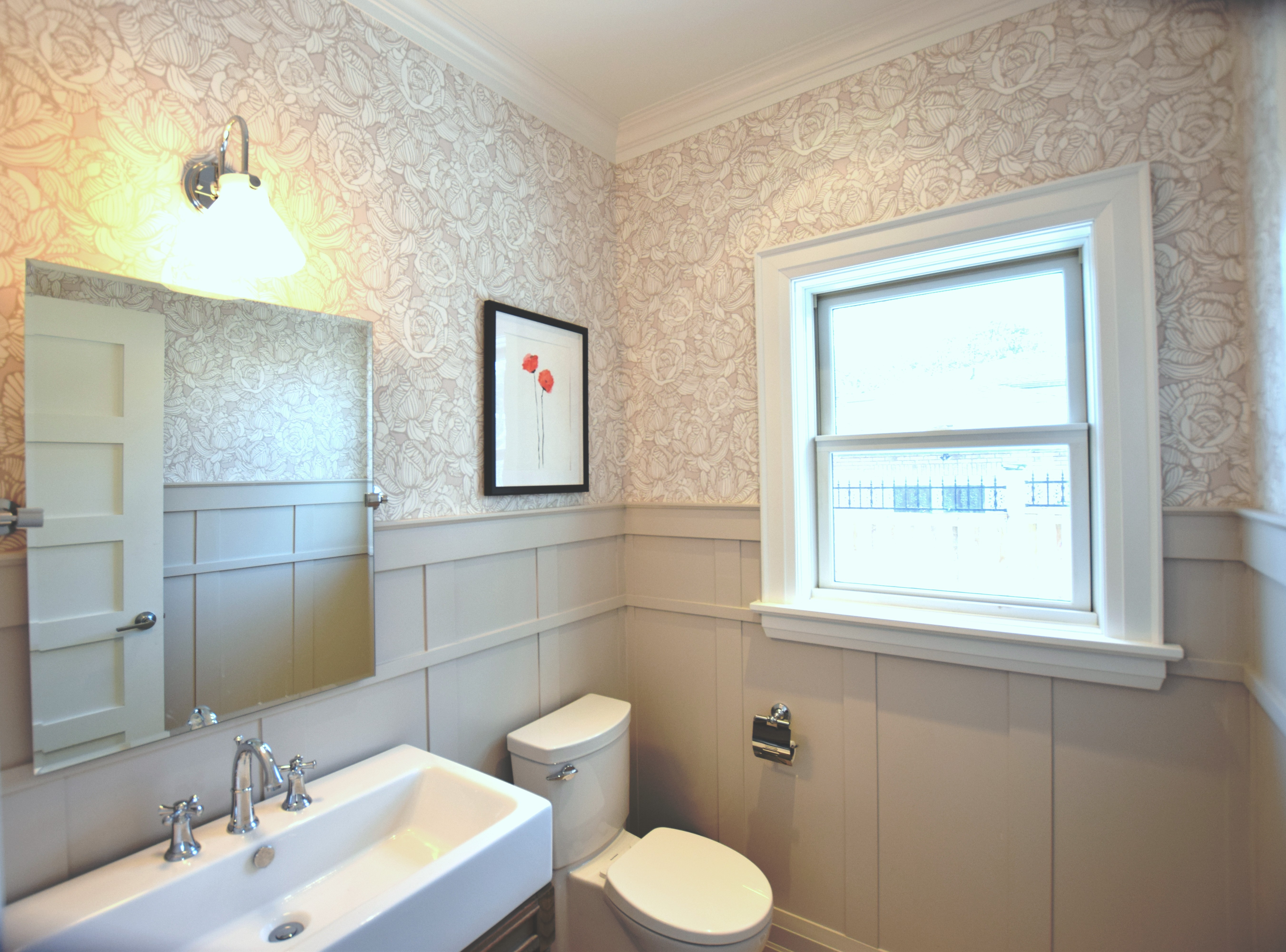 Powder Room with Wainscotting